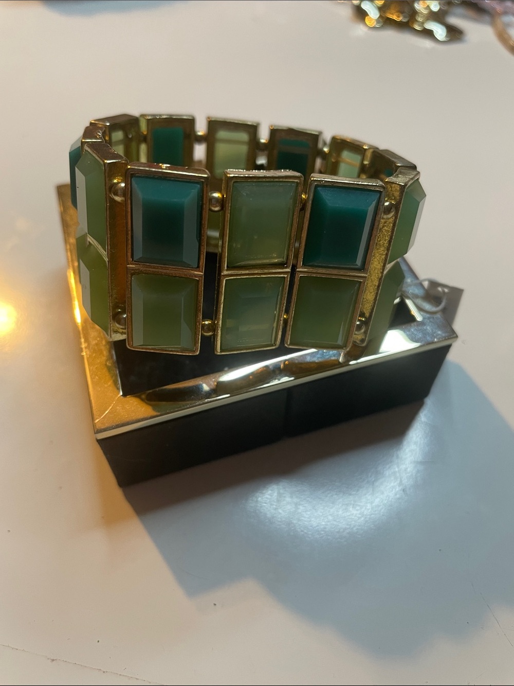 Green Tile Stretch Bracelet with Gold-tone Frame